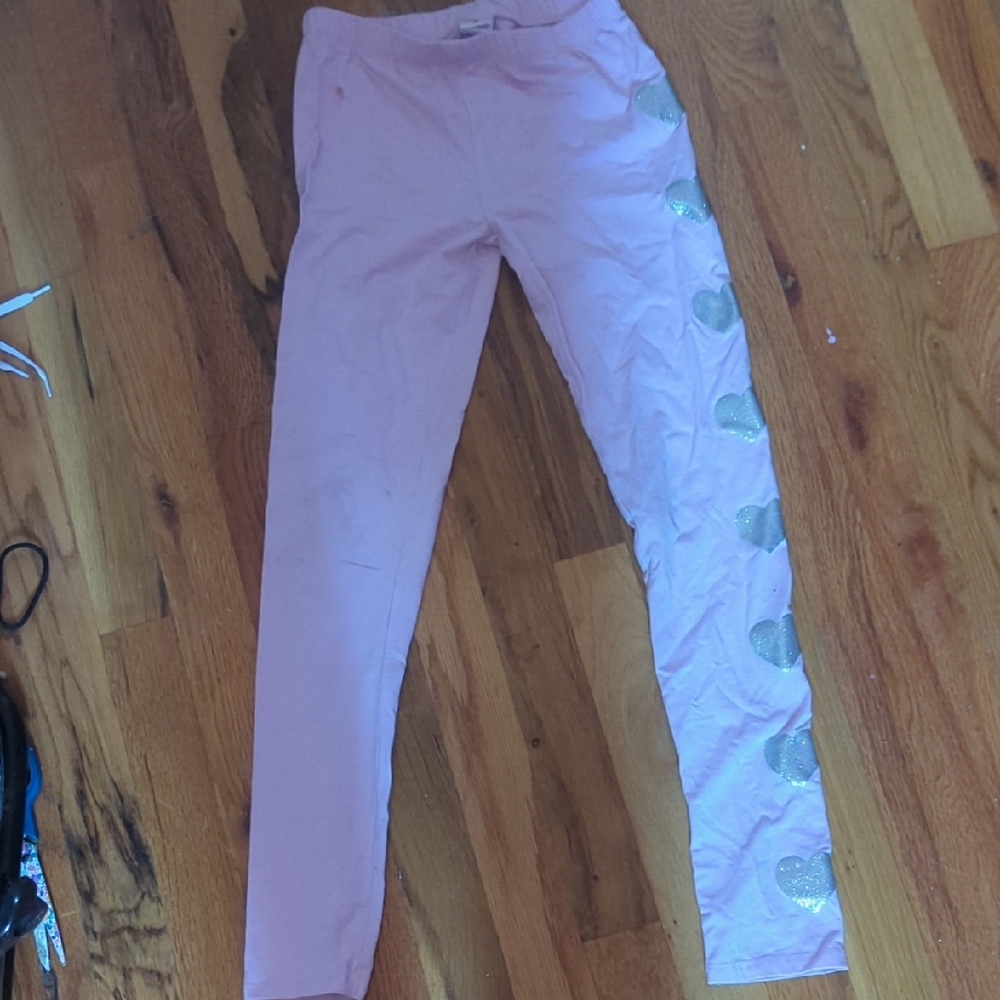 Charming Pink Kids Leggings with Gold Heart Accents